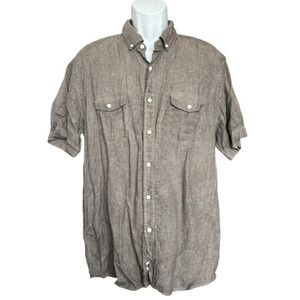 Neiman Marcus 100% Linen Button Down Shirt‎ Gray Sz XL Grunge Casual Minimalist